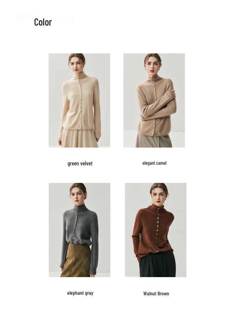 2026 Autumn/Winter Women's Reversible Cashmere High Neck Cardigan - Rolled Edge, Casual, Skin-Friendly Knit Sweater