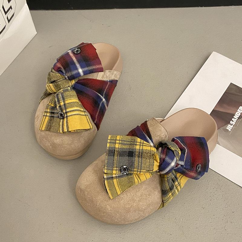 Bow Baotou Drag Women's Autumn Retro New Outer Wear Niche Design Feeling Ugly and Cute Fashion Versatile Half Slippers Tide