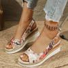 Fashion Retro Mix Color Print Sandals for Women Fashion Back Strap Peep Toe Sandal Woman Anti-Slip Weightlight Wedge Sandalias Mujer