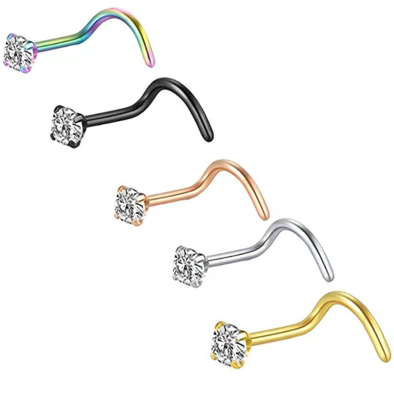 316L Stainless Steel Zircon Nose Stud and Ring Earrings - European & American Style, Hot-Selling Piercing Jewelry