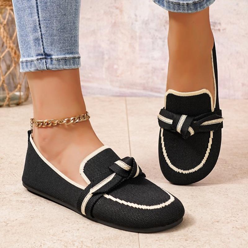 Damen flache Schuhe 2026 Neue gestrickte atmungsaktive Schuhe Damen große Größen Leichte Loafer rutschfest Casual