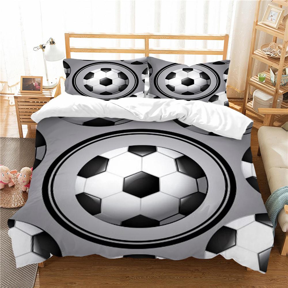 Sengetøysett Fotball Hjemmetekstiler Queen King Size Barn Tenåring Fotball Dynetrekk 3D Dynetrekksett