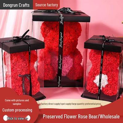 Orso Rosa in PE Similato - Fiore di Sapone da 25 cm per Regalo di Natale e Compleanno