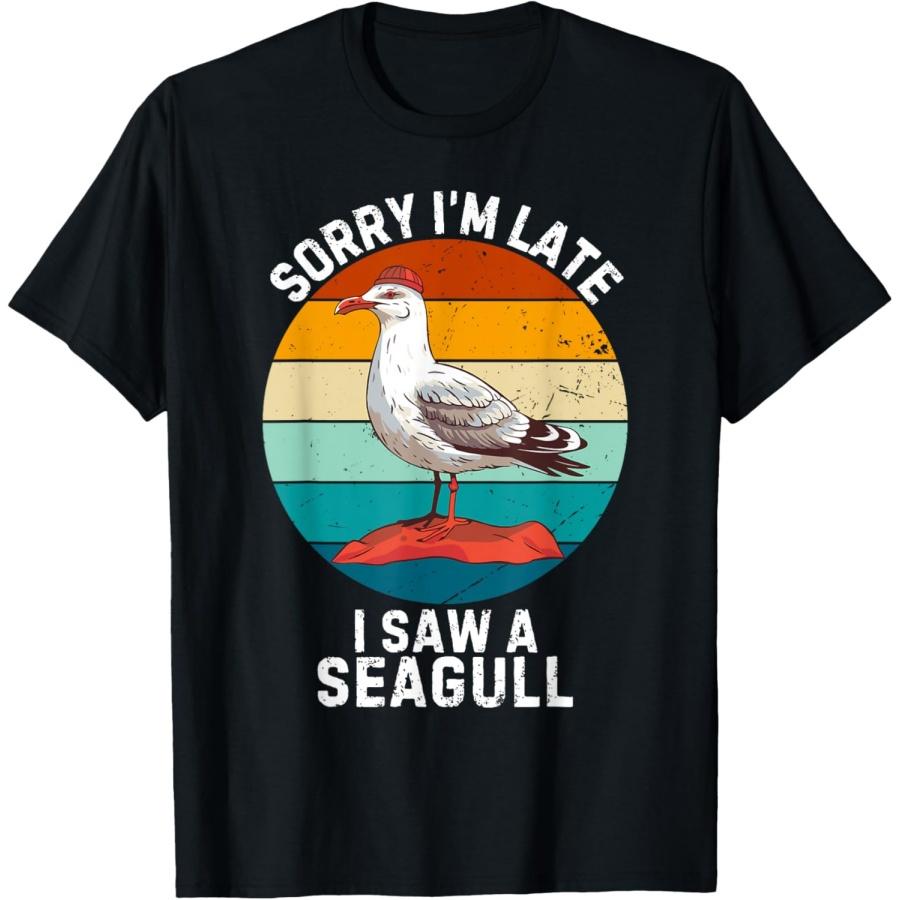 Vintage Cute Seagulls Sorry I m Late I Saw A Seagulls T-Shirt XXXXXL чёрный