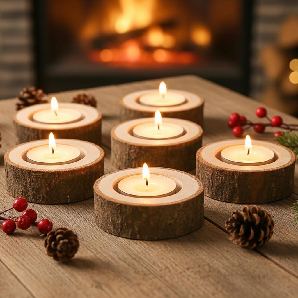 D5 6Pack Tea Light Candle Holders, Christmas Personalized Wooden Votive Tealight Holder for Table, Various Festivals Decoration