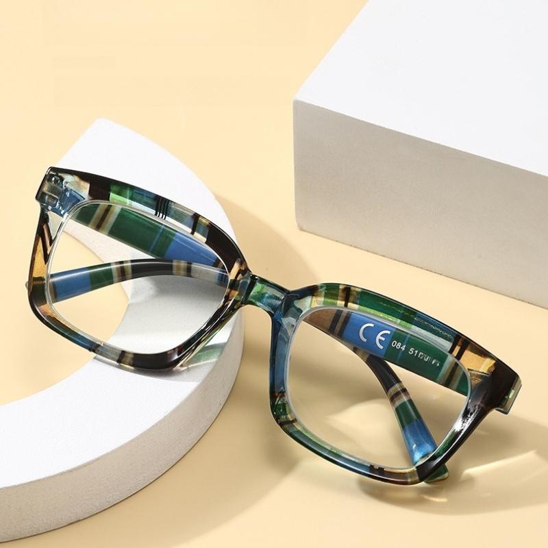 Unisex Fashionable Multifocal Presbyopia Glasses Fashionable Striped Frame Blue Light Blocking Glasses for Farsightedness +4.0