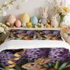 Bedding Pillowcase Quilt Cover 3-Piece Spring Bunny With Colored Easter Egg Pattern