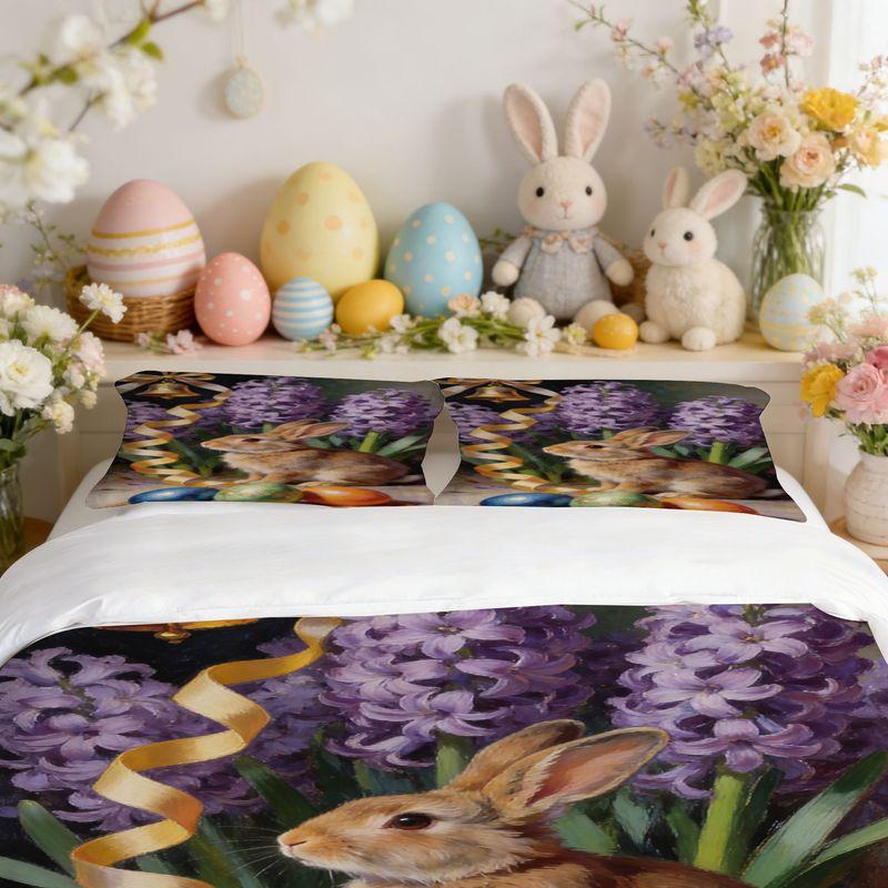 Bedding Pillowcase Quilt Cover 3-Piece Spring Bunny With Colored Easter Egg Pattern