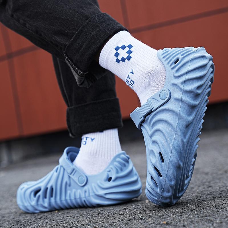Men's 2025 Summer EVA Thick Sole Open Toe Sandals - Soft Sole Beach and Outdoor Sports Slippers with Fingerprint Hole Design