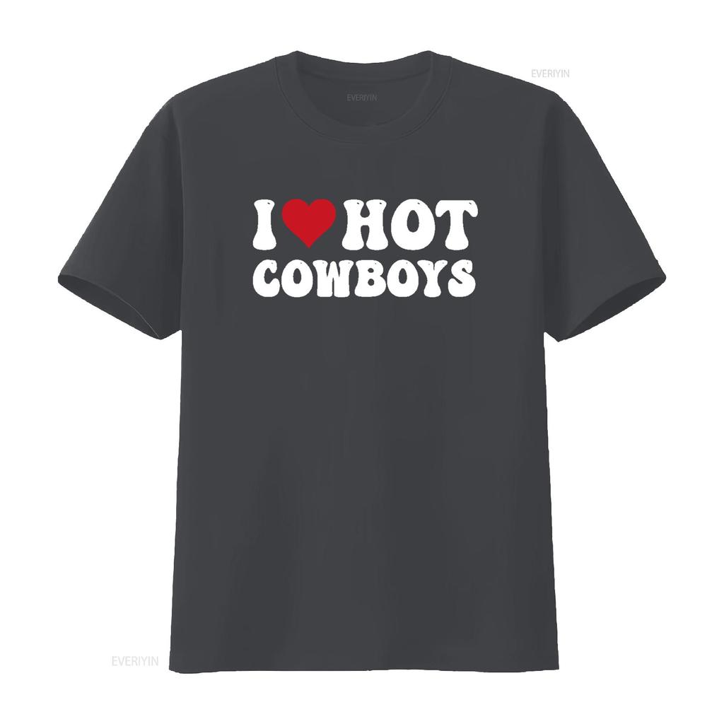 I Love Hot Cowboys Heart Funny Country Western T Shirt vintage Washed Soft Stylish Stretched graphic Slightly Casual Breathable
