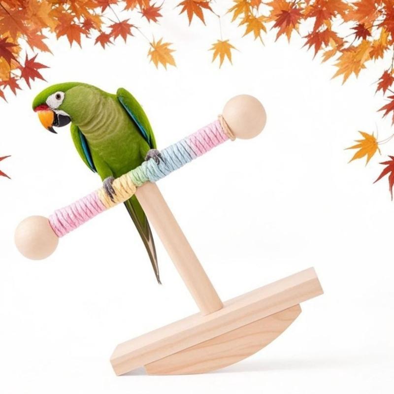 Verstellbarer Papageien-Spielständer aus Holz Vogel-Spielplätze mit schwingender Basis zum Stressabbau und zur Intelligenzentwicklung