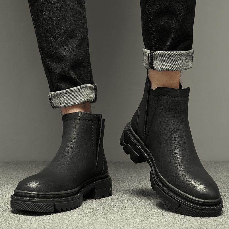 Handschuhstiefel trendige Herrenschuhe mittelhoch rein schwarz Herren High-Top Lederschuhe höhenverstärkende Chelsea Boots Herren Kurzstiefel Lederstiefel