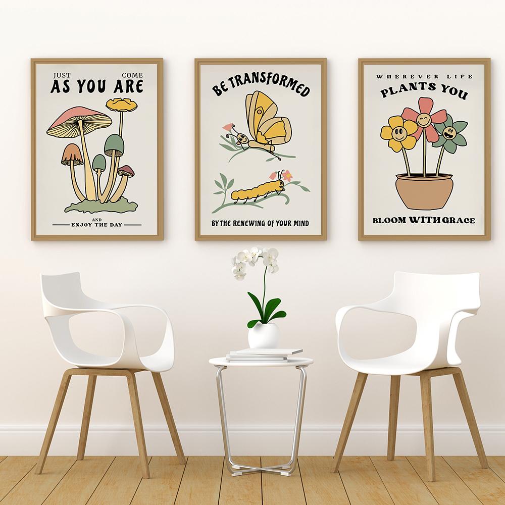 Christian Quote Wall Art Retro Flower Print Pink Encouraging Aesthetic Butterfly Canvas Painting Kids Room Home Decor Pictures