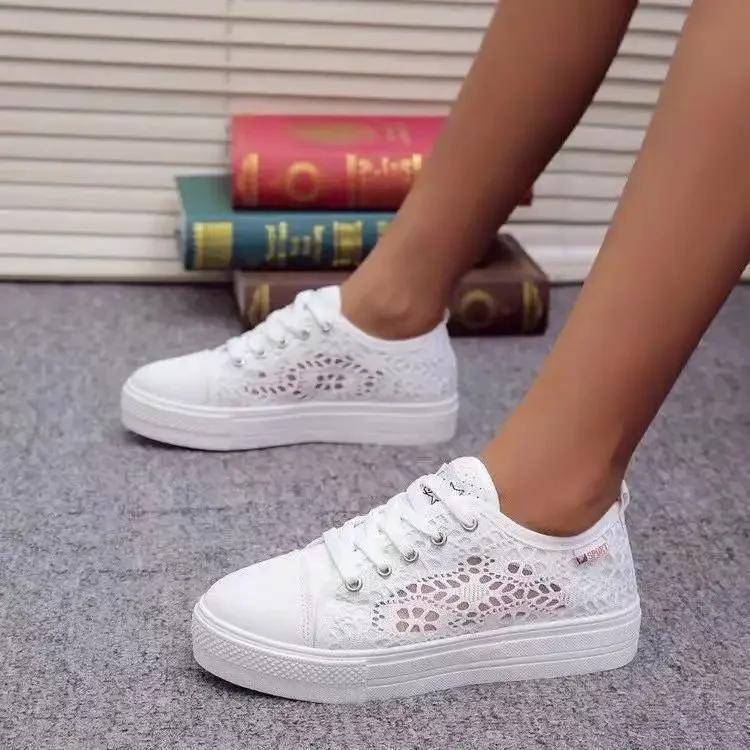 

Fashion Women Shoes Fashion Summer Casual White Shoes Cutouts Lace Hollow Breathable Platform Flat Shoes Woman Sneakers 36