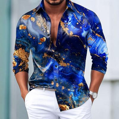 Men's Marble Abstract Art Color-blocking Shirt Long Sleeve Fashion Casual Vacation Dailywear Turndown 3D Print Button Up Shirts