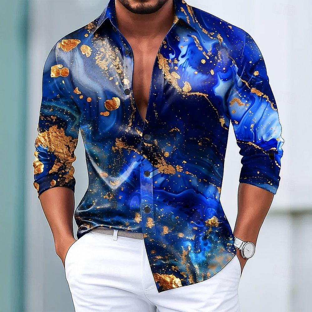 Men's Marble Abstract Art Color-blocking Shirt Long Sleeve Fashion Casual Vacation Dailywear Turndown 3D Print Button Up Shirts
