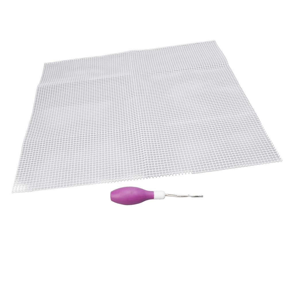 Hook Tool and Rug Hooking Mesh Kit Rubber Handle Bent Hook Crochet Needle 50x50cm Mesh Fabric for Crafts