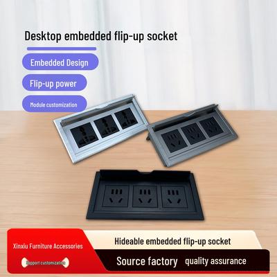 Flip-Top Conference Desk: Embedded Multi-Function Socket with Hidden Wire Board and Power Strip.