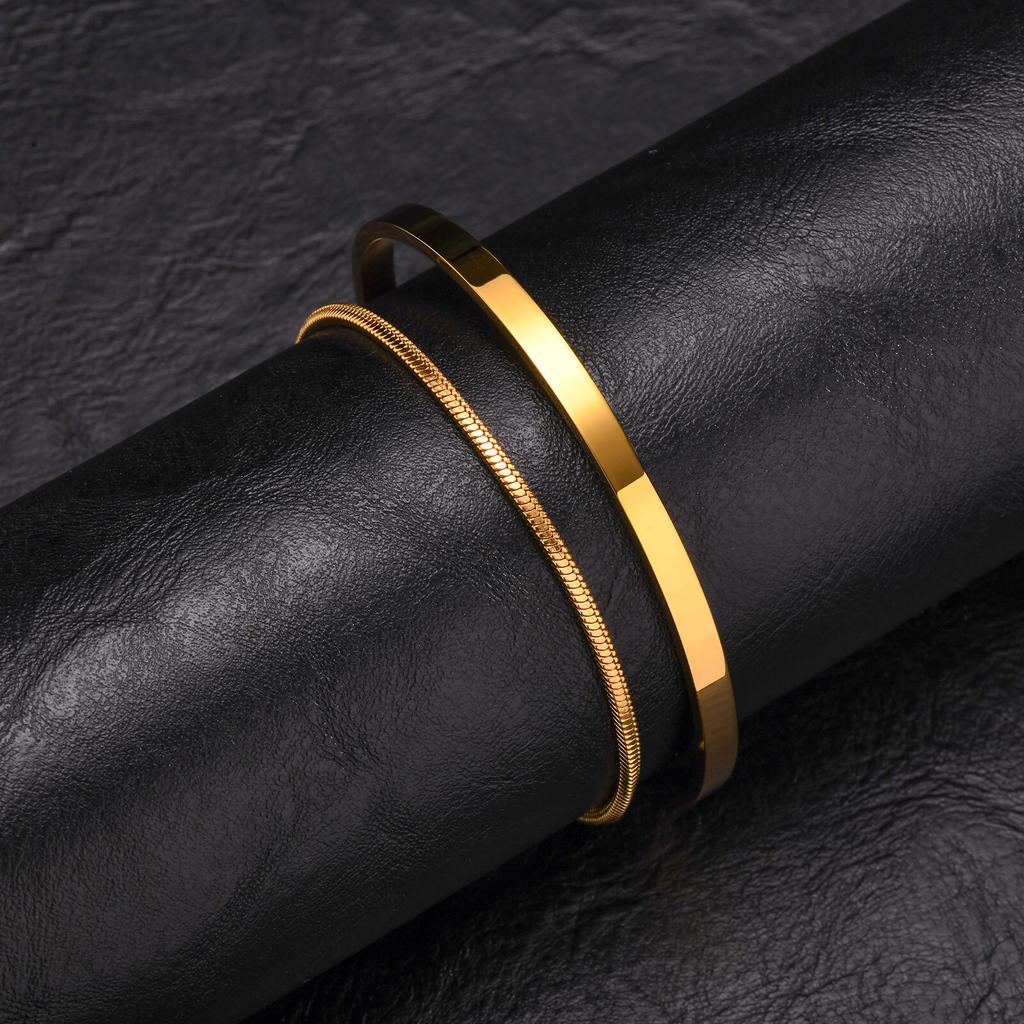 2 stuks Heren Kettingarmbanden, Roestvrij Staal Manchet Bangle Armband, Casual Sieraden Set voor Echtgenoot Vader