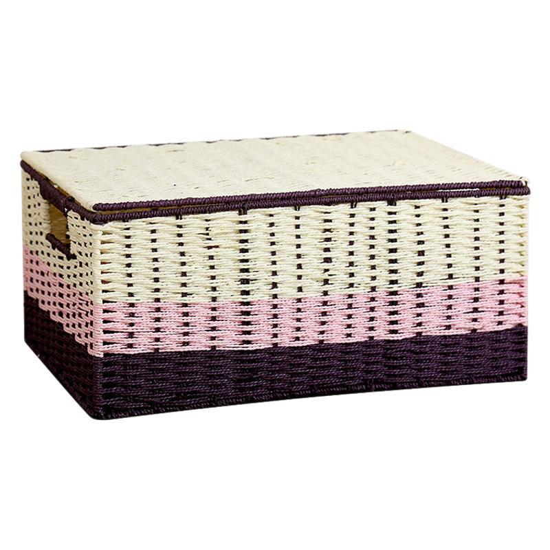 Caixa de Armazenamento de Mesa Tecida Pastoral - Organizador de Palha Tecida para Roupas, Lanches e Miudezas