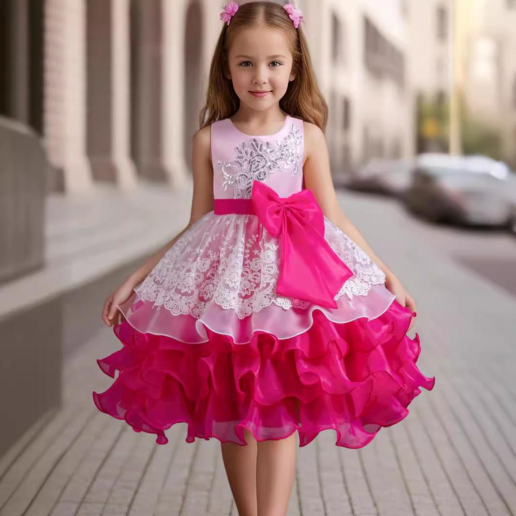 Girls' Dresses Skirts Bowknot Flower Girl Wedding Evening Dresses Birthday Party Puffy Dresses Programme Performance Dresses  Girl's Favourite Dress