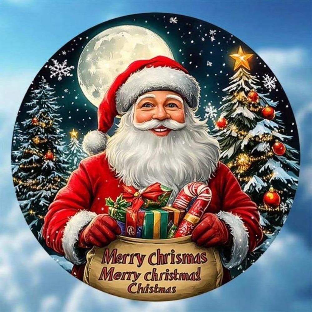 Vintage Tin Metal Wall Art Merry Christmas Santa Sign for Home Bar Cafe Decor