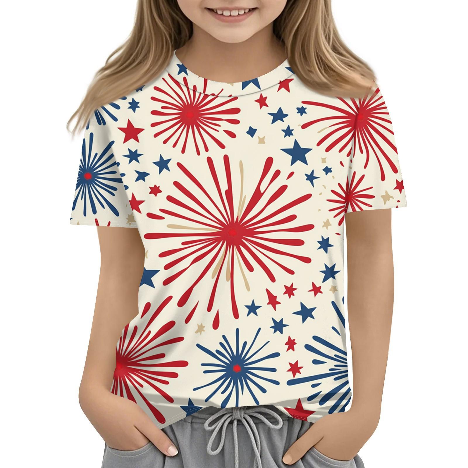 

Детская модная повседневная футболка с коротким рукавом и принтом «День независимости» с круглым вырезом 110 красный