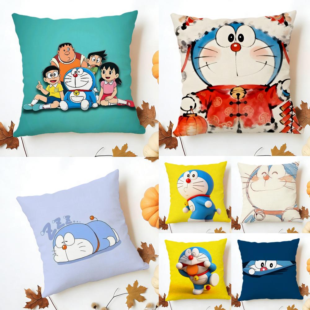 DDoraemon Cushion Cover Washable Linen Pillowcase Soft for Sofa Bed Cozy Home Room Decor