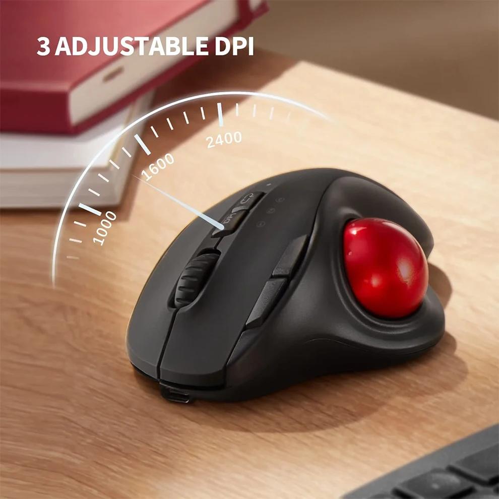 Trådlös Trackball-mus Uppladdningsbar Bluetooth-mus Ergonomisk spelmus Justerbar DPI 2.4G-möss för dator-PC