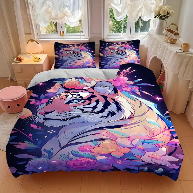 3pcs Tiger Crown Duvet Cover Set, Cover For Bedroom Guest Room (1 Duvet Cover + 2 Pillowcase, Without Quilt),  Yy250922183