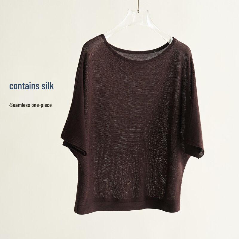 IHIMI Women s Lyocell Silk Seamless Batwing Short Sleeve Knit Top One Size