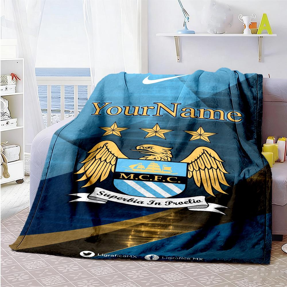 Manchester City Customize Your Name Blanket Multi-purpose Personalized Blanket Ultra-Soft Suitable for Sofa Livingroom Picnics Bed