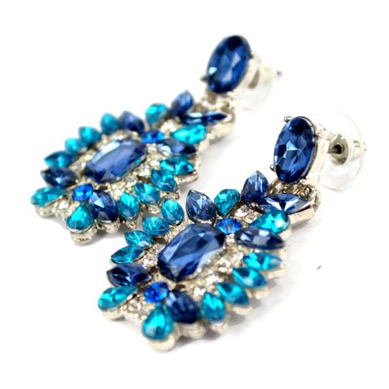 1 Pair Drop Earrings for Women, Geometric Exaggerated Blue Rhinestones Draped Earrings, Retro Palace Style Parties Jewelry