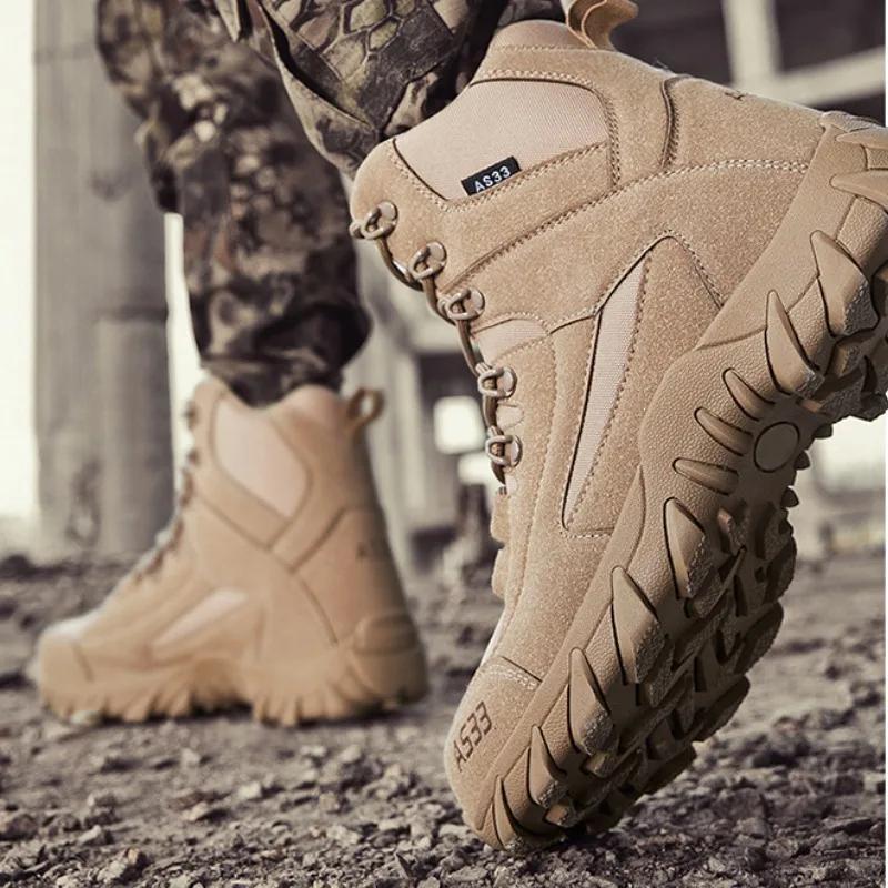 Fashion Men Work Boots Suede Quality Ankle Boots Mens Desert Walking Boots Outdoor Hiking Man Safety Shoes Non-slip Male Climbing Shoes