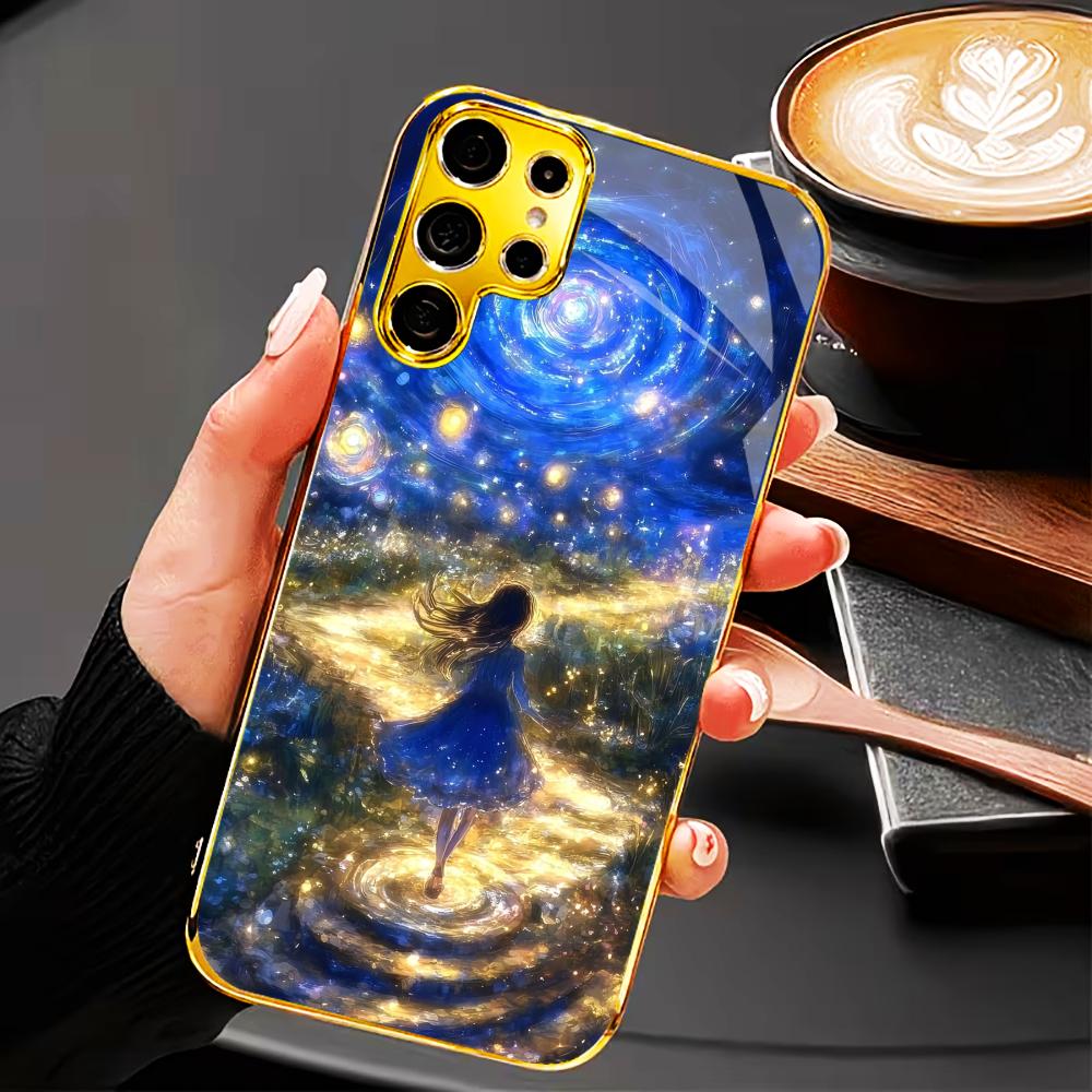The Starry Sky Protective cover High-end Electroplating Glass PhoneCase for Samsung Galaxy S26 S25 S24 S23 S22 S21 FE,Ultra,Plus