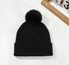 Modische Wollmütze mit Bommel für Herbst und Winter, Outdoor, Kälteschutz, Warm, Europäische und Amerikanische Damen, Unifarbene Pullovermütze