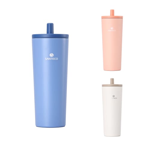 SANTECO Tumbler with Automatic Pop-Up Tube, Stainless Steel, Wide Mouth, Vacuum Insulated, Keeps Drinks Hot or Cold, with Lid, 750ml Capacity, for Gir