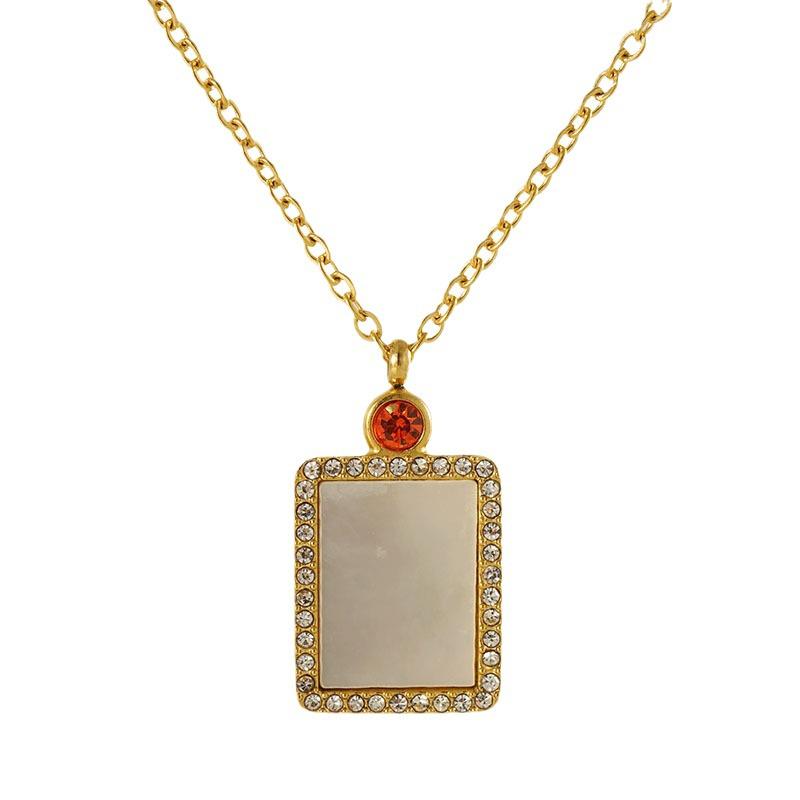 18K Titanium Steel Birthstone Pendant Necklace with Square Shell Design for Women