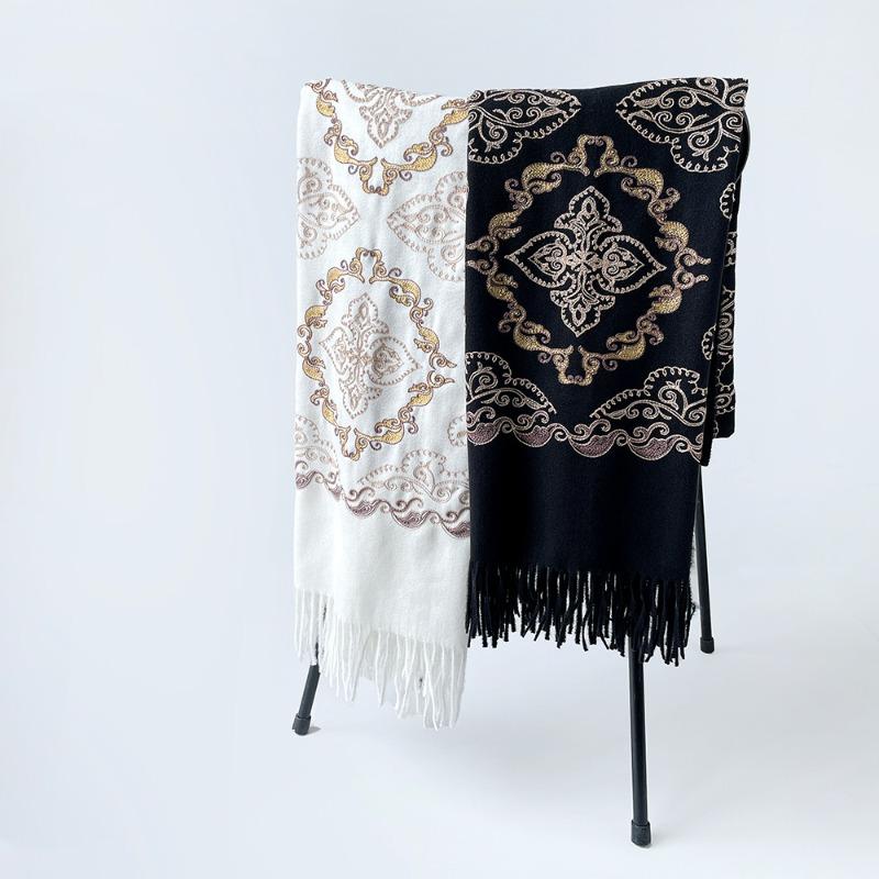 Autumn and winter new high-grade imitation cashmere scarf women's scarf neck warm scarf dual-purpose embroidery decorative fringed shawl