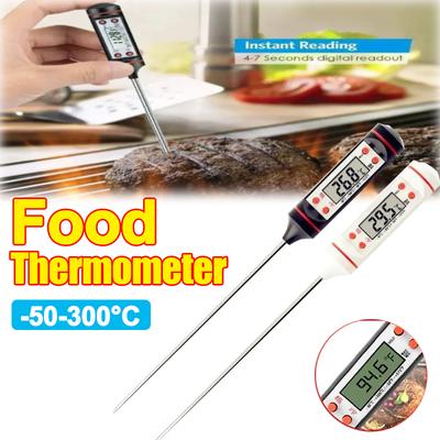 Electronic Food Thermometer LCD Display Kitchen Thermometer Digital Temperature Measuring Tool for Meat /Cooking /BBQ/Milk Black & White