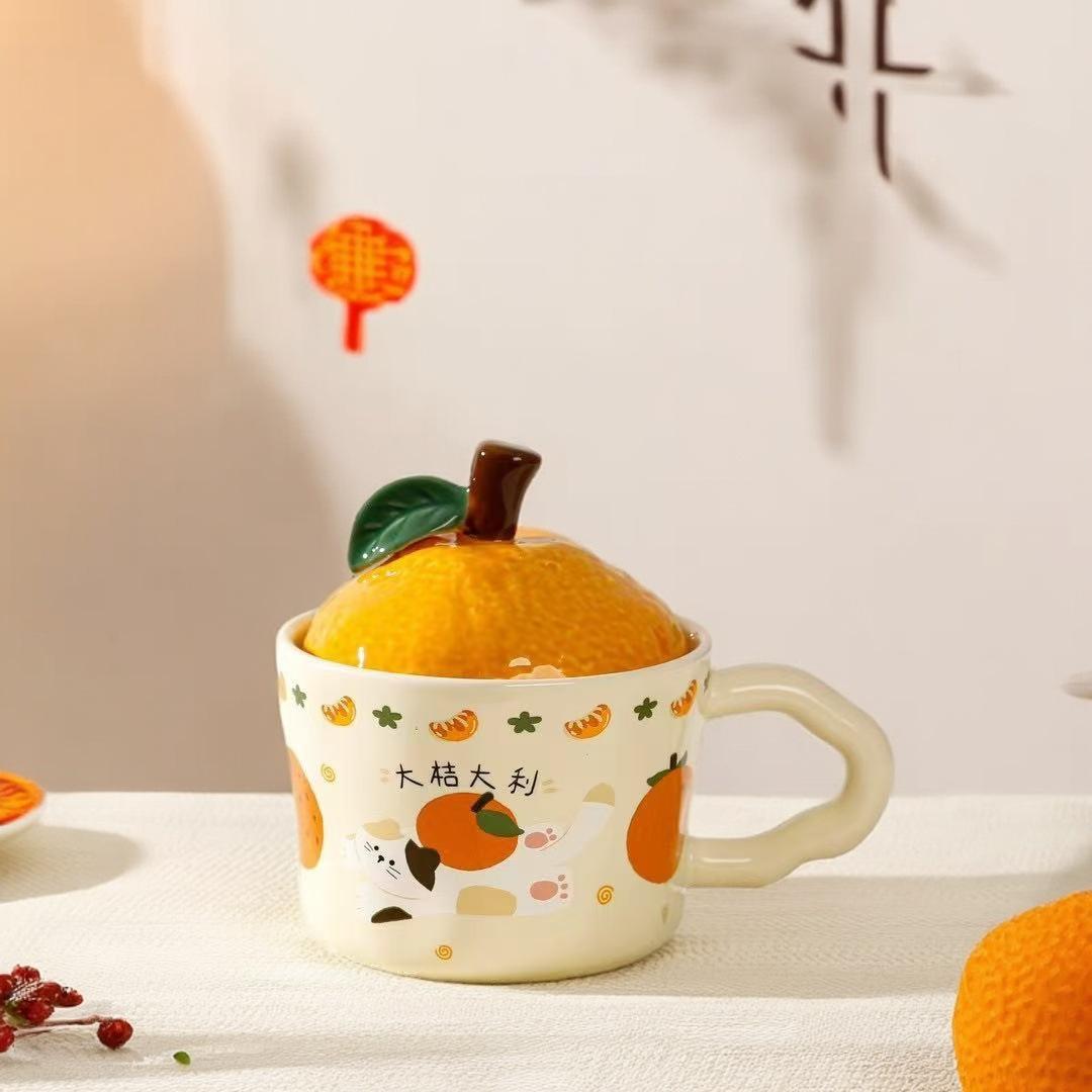 Good Luck With High-Value Ceramic Cups, Cute Orange Cat Mugs With Lids, Girls  Gifts, Souvenirs 301-400ml
