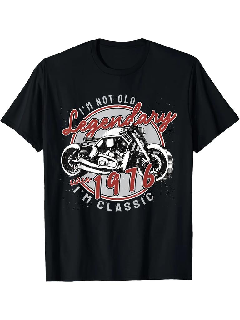 1976 45. Jubiläum Vintage Motorrad 45 Jahre Biker Retro Design 100% Baumwolle Rundhals Kurzarm Bedruckt Herren T-Shirt
