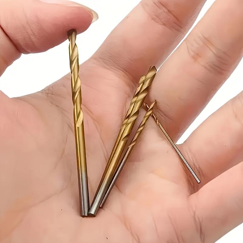 50pcs Titanium Coated High-Speed Steel Drill Bit Set - Suitable for Metal and Wood 1-3mm Carbon Steel, Round Shank, Spiral Flute Design, Mixed Sizes