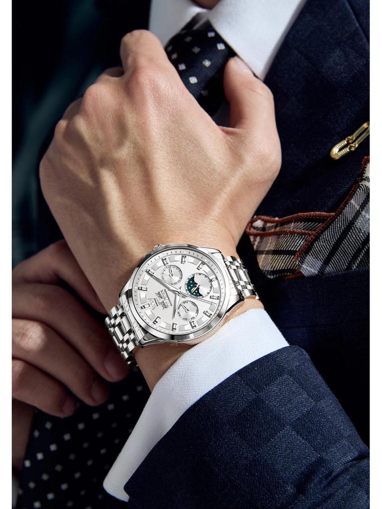 Oulishi Multifunktionale Automatische Wasserdichte Herrenuhr mit Ewigem Kalender