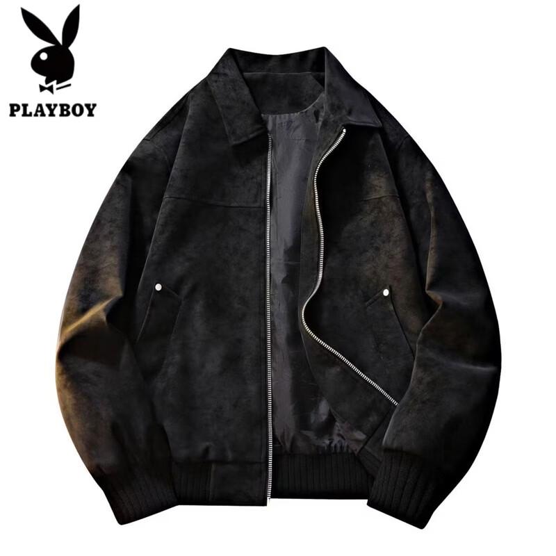 PLAYBOY Men's Faux Leather Plush-Lined Collared Jacket
