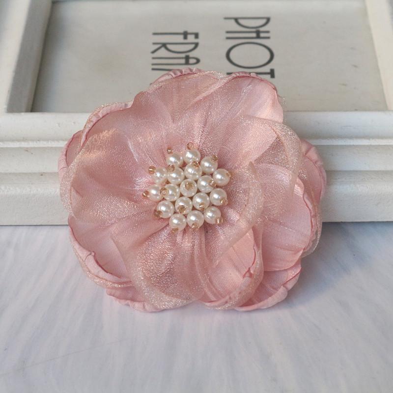 

5 ШТ 7,5 СМ Шифоновая Органза Ткань Роза Цветок с Бусинами Центр Свадебное Платье Юбка Украшение для Дома Шляпа DIY Аксессуары для Волос розовый