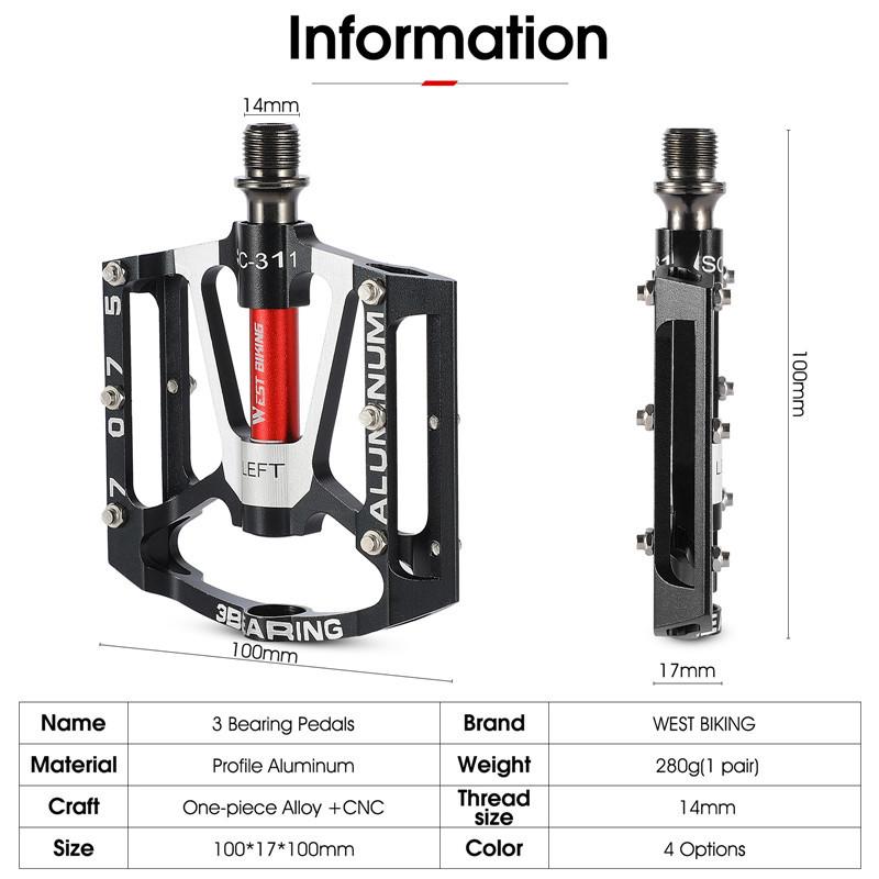 WEST BIKING Ultra-light Road Bike Pedals CNC Aluminum Alloy 3 Bearing Pedals MTB Dirt Bike Anti-slip Multi-Color Bicycle Pedals