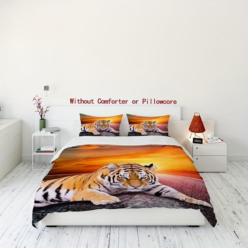 3pcs Vibrant Tiger Print Duvet Cover Set - Soft, Breathable, 3D Digital Print Bedding for All Seasons - Universal Fit, Hypoaller