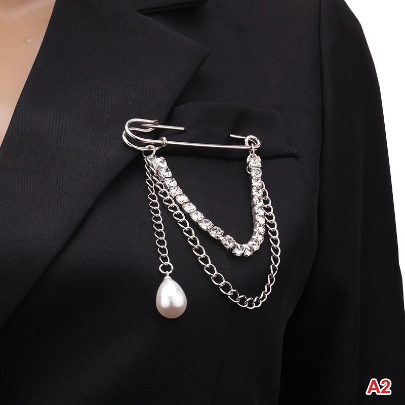 Hip Hop Trendy Imitation Pearl Tassel Chain Brooches Punk Style Paper Clip Pants Chain Accessory For Men Women