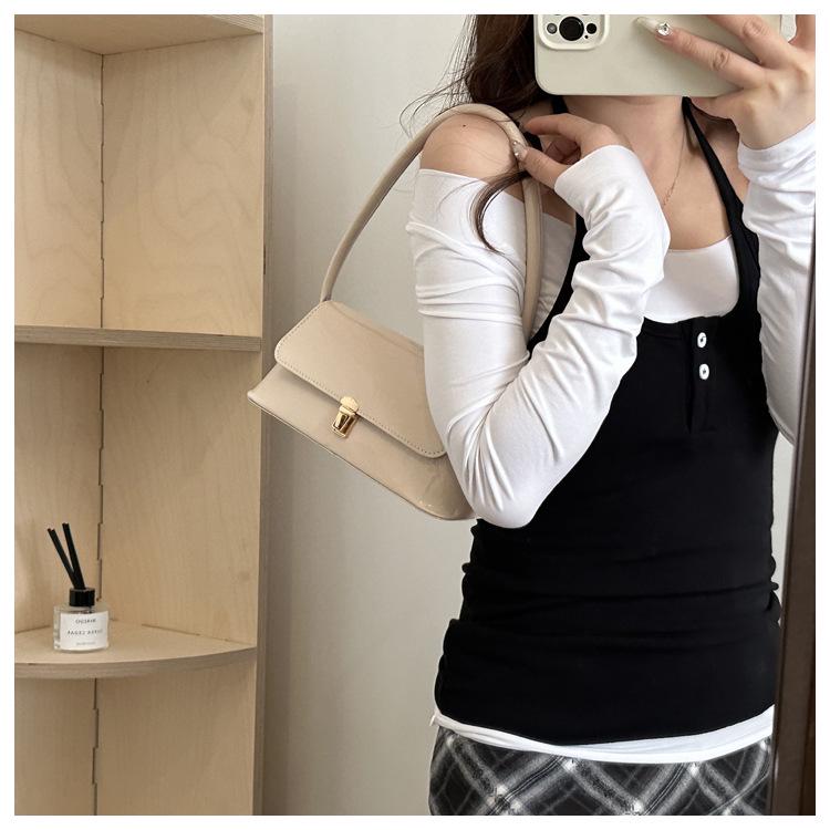 2024 Summer Women's Retro French Texture Shiny Shoulder Bag